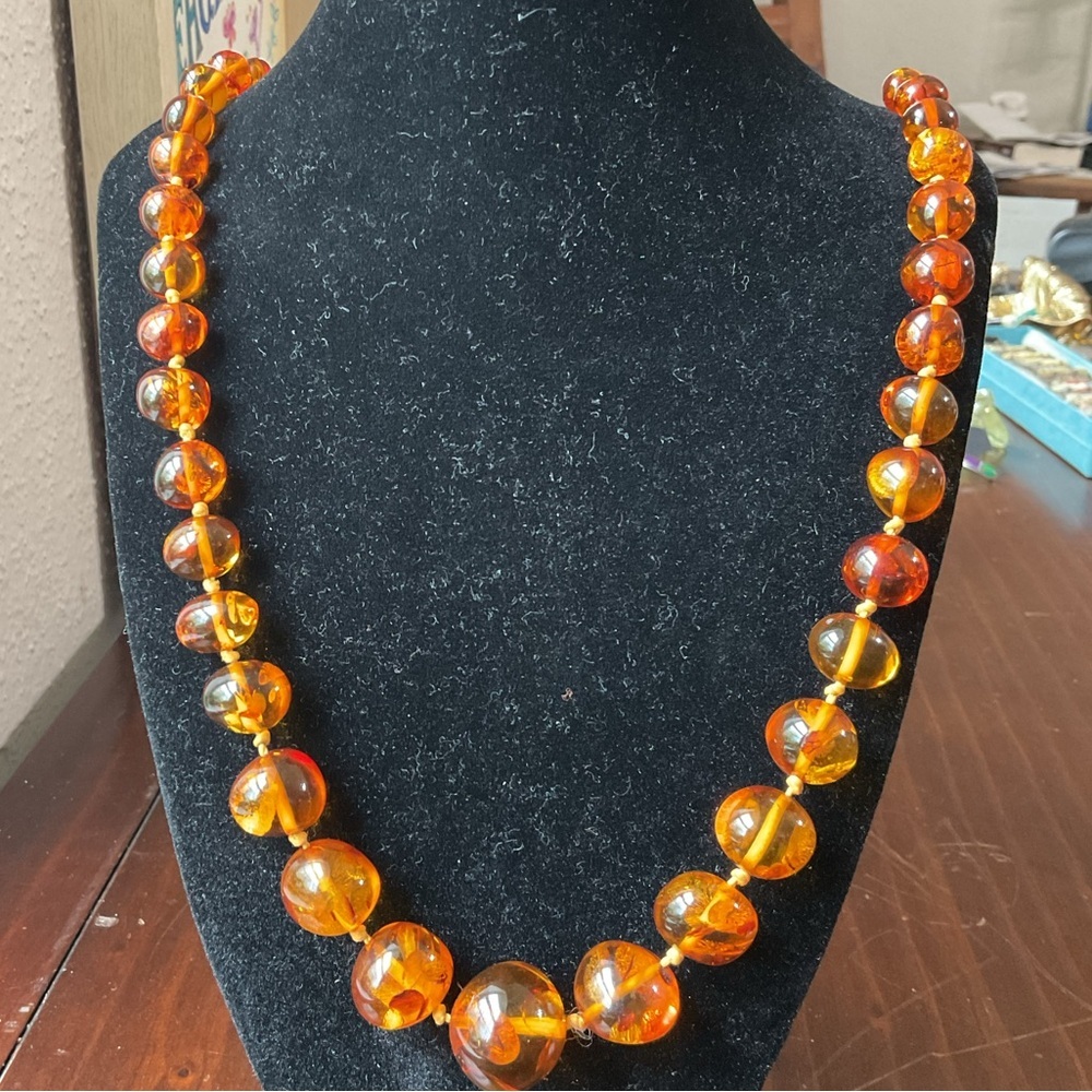 Vintage Long Baltic Amber Cognac Graduated Bead Necklace 29” - Picture 2 of 14